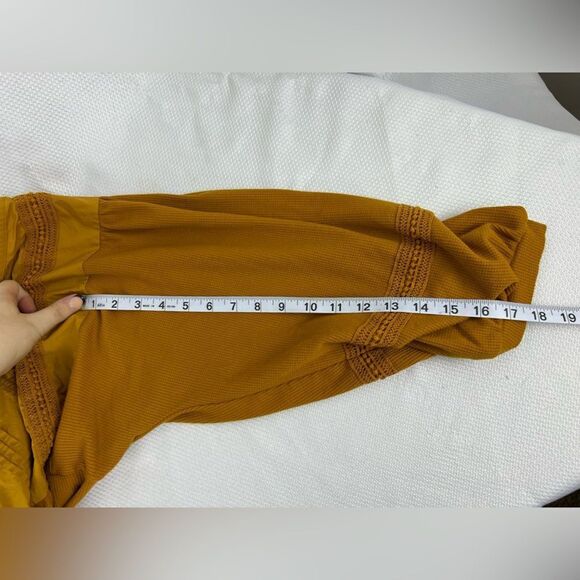 Zac & Rachel Womens V-Neck Button Down Lace Babydoll Blouse Top Mustard Size XL - Picture 5 of 10